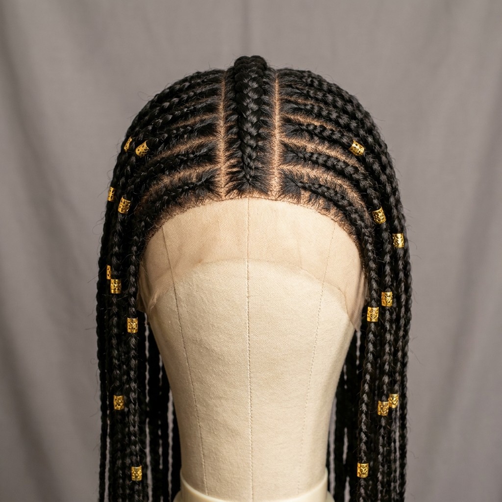 Fulani braids wigs — center cornrow with side braids and bead accessories