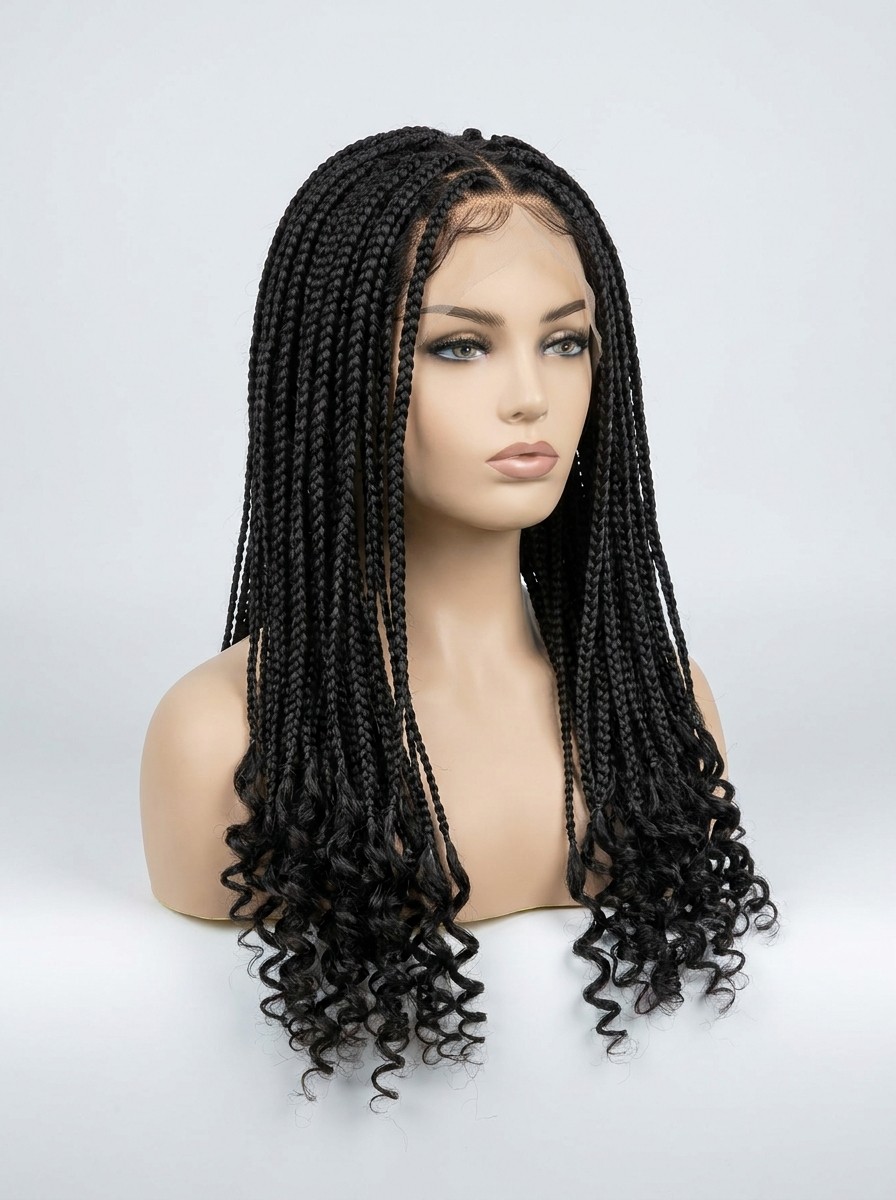 Box braids with curly ends 26 inch lace front wig