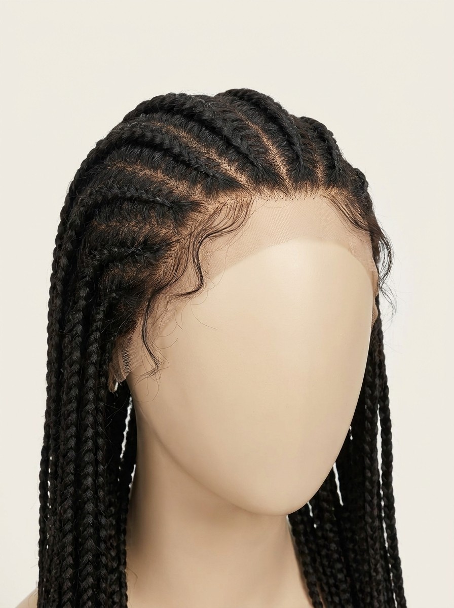 Feed-in cornrows with baby hair HD lace wig