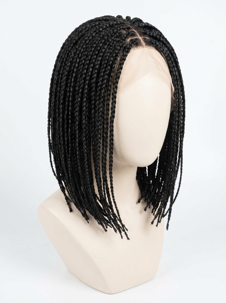 Short knotless braids bob 16 inch glueless wig