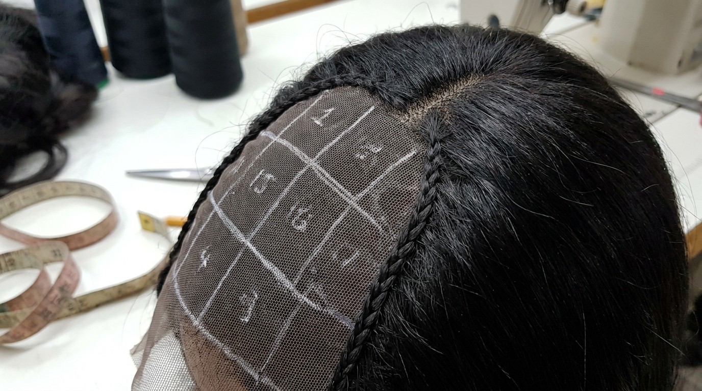 Precision grid parting on braided wig lace cap