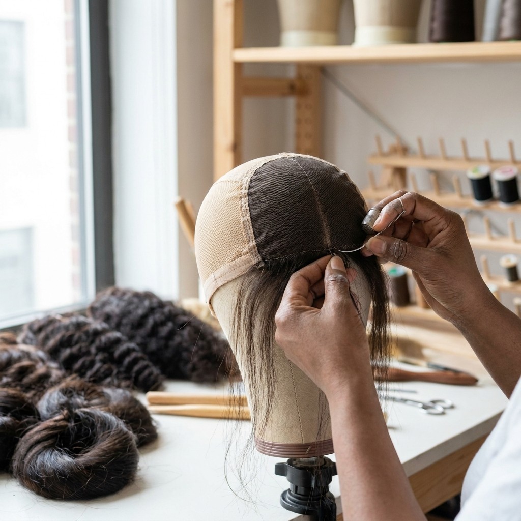 Professional wig maker at work
