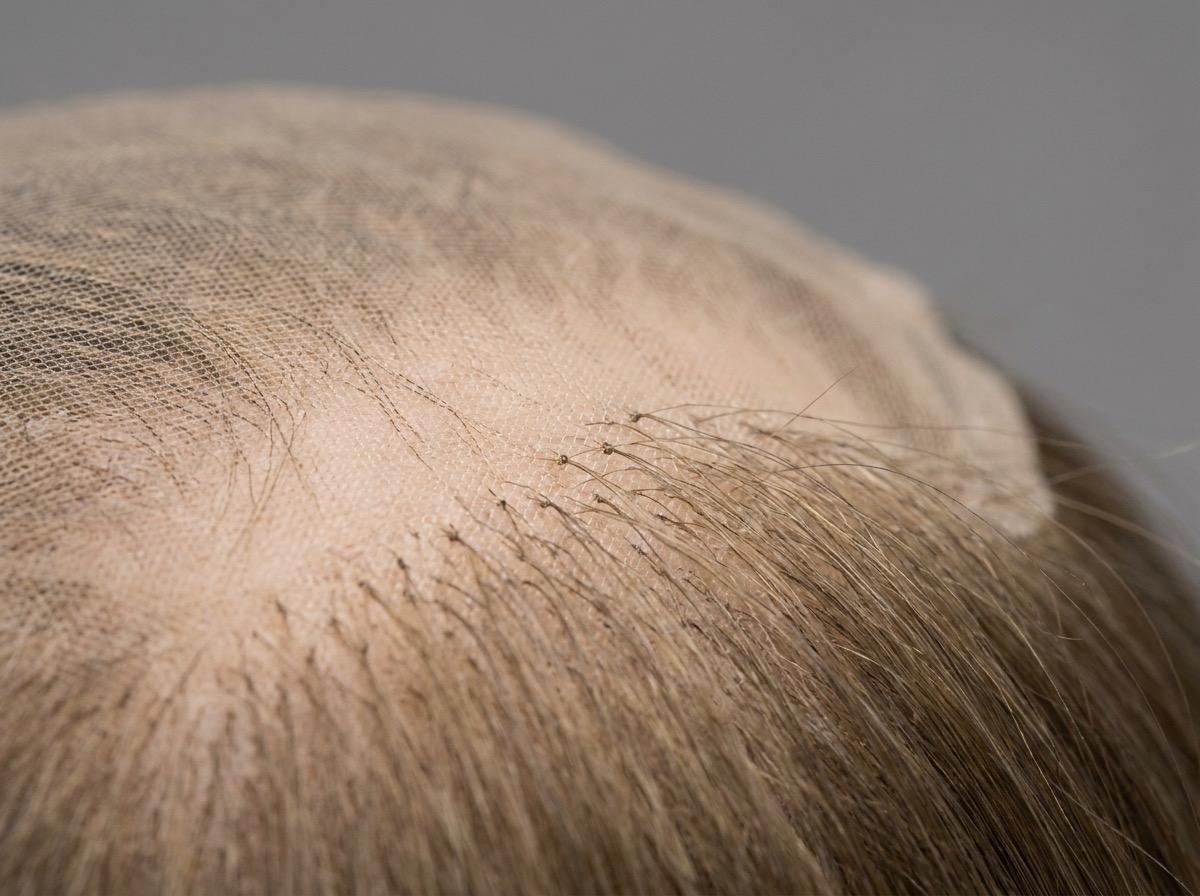 Lace top hair topper showing ultra-lightweight transparent base