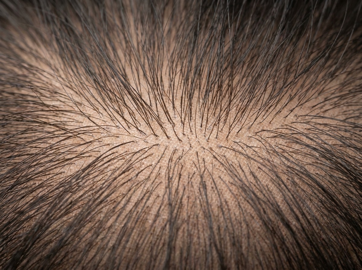 Silk base hair topper close-up showing realistic scalp simulation