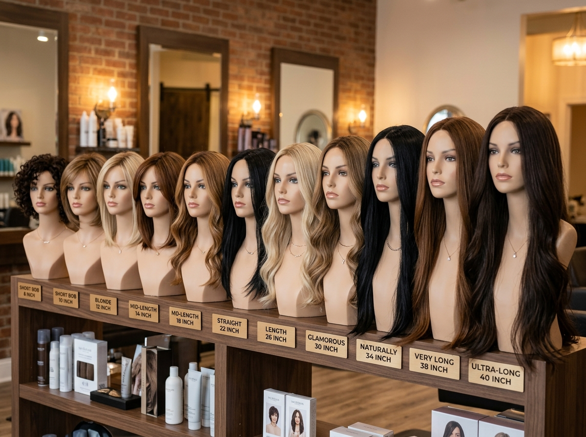 Wigs from 8 to 40 inch lengths