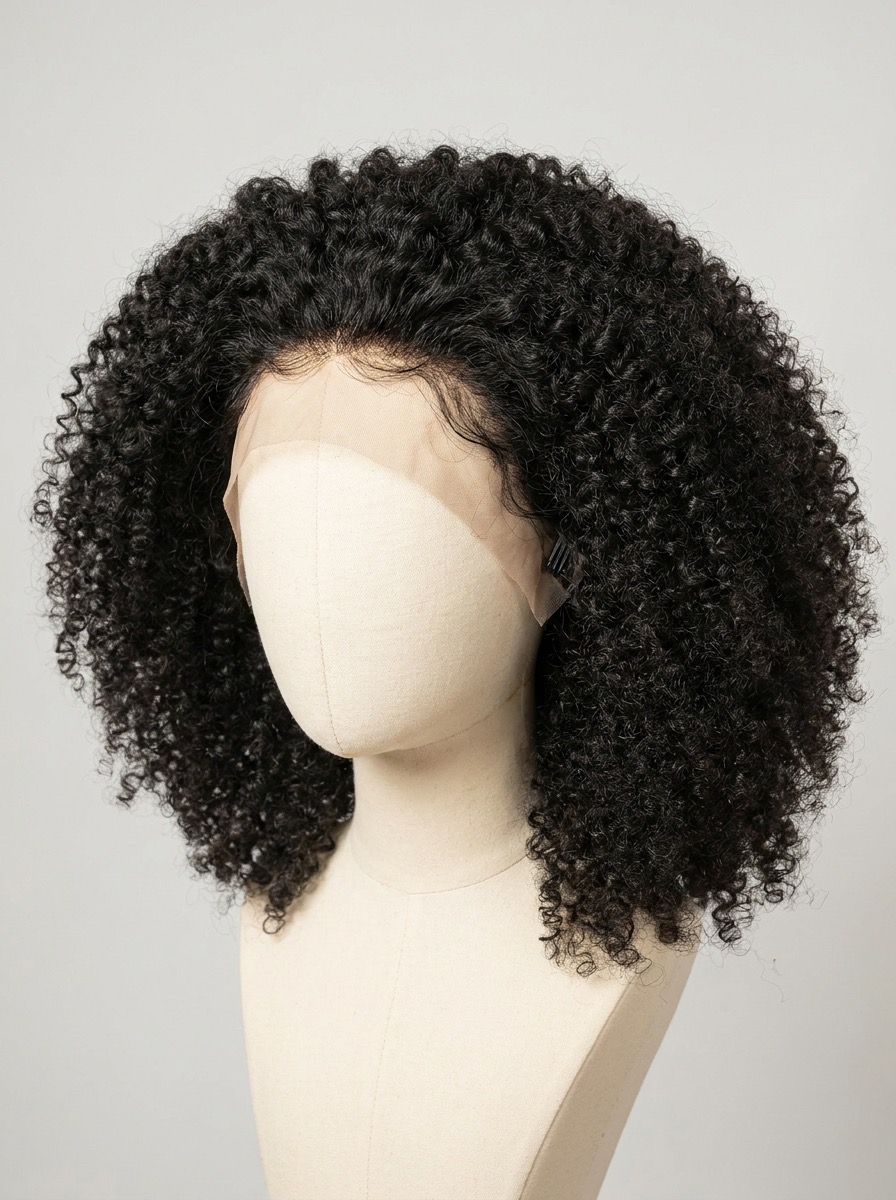 Kinky curly glueless human hair wig with pre-cut lace