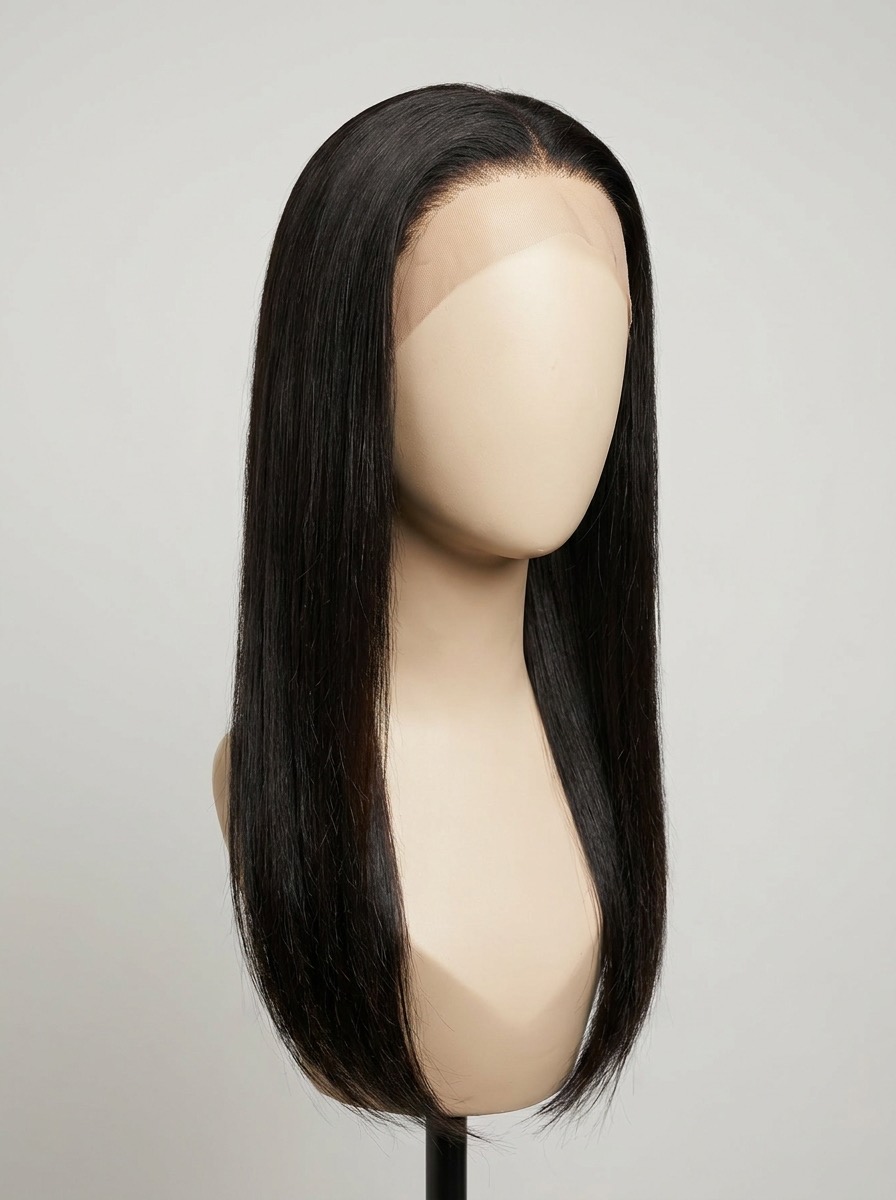 Straight HD lace front human hair wig, pre-plucked hairline
