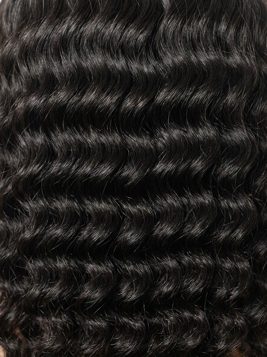 Deep wave human hair wig texture showing tight defined waves