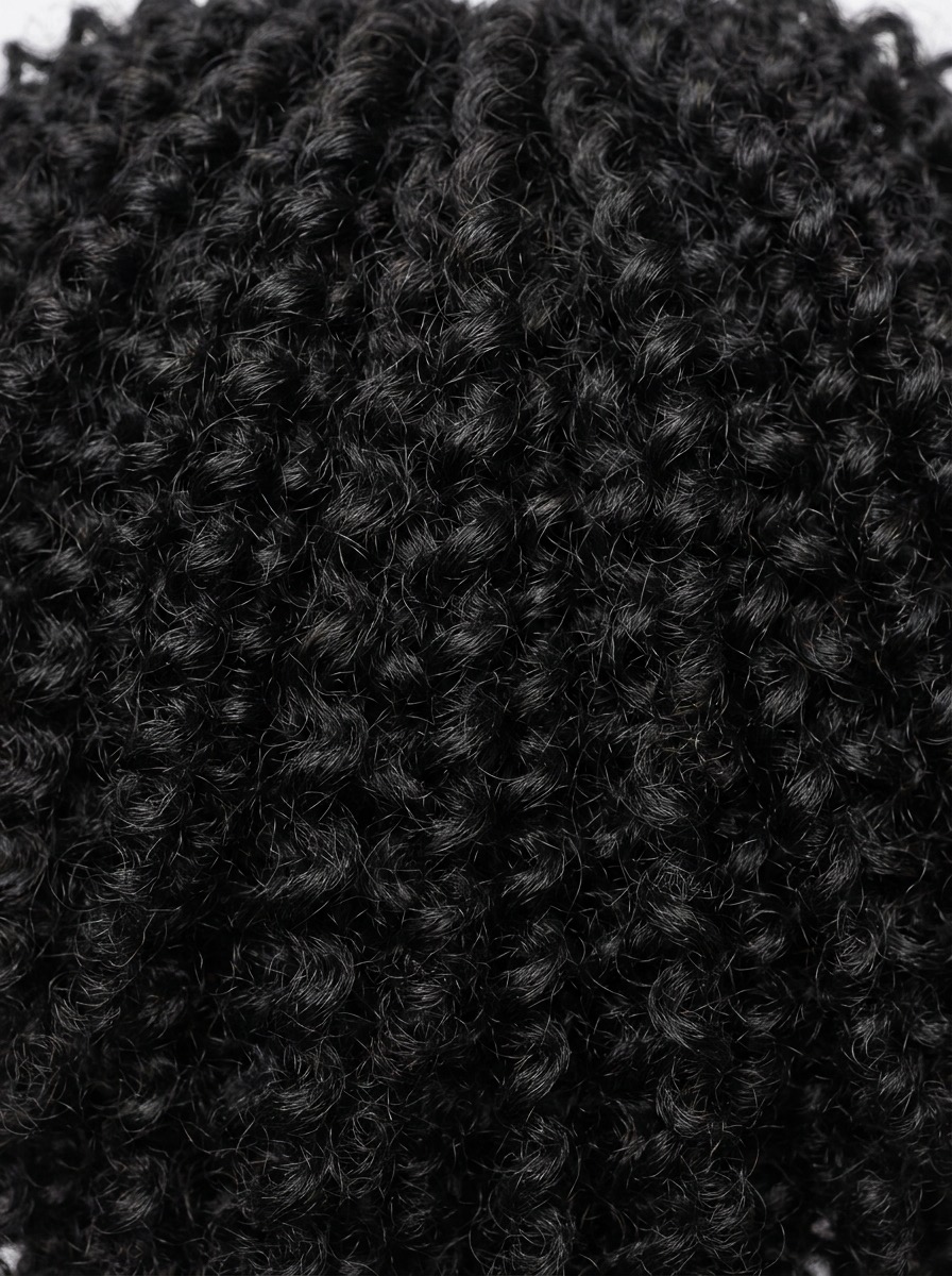 Kinky curly human hair wig texture, natural 4A-4C curl pattern
