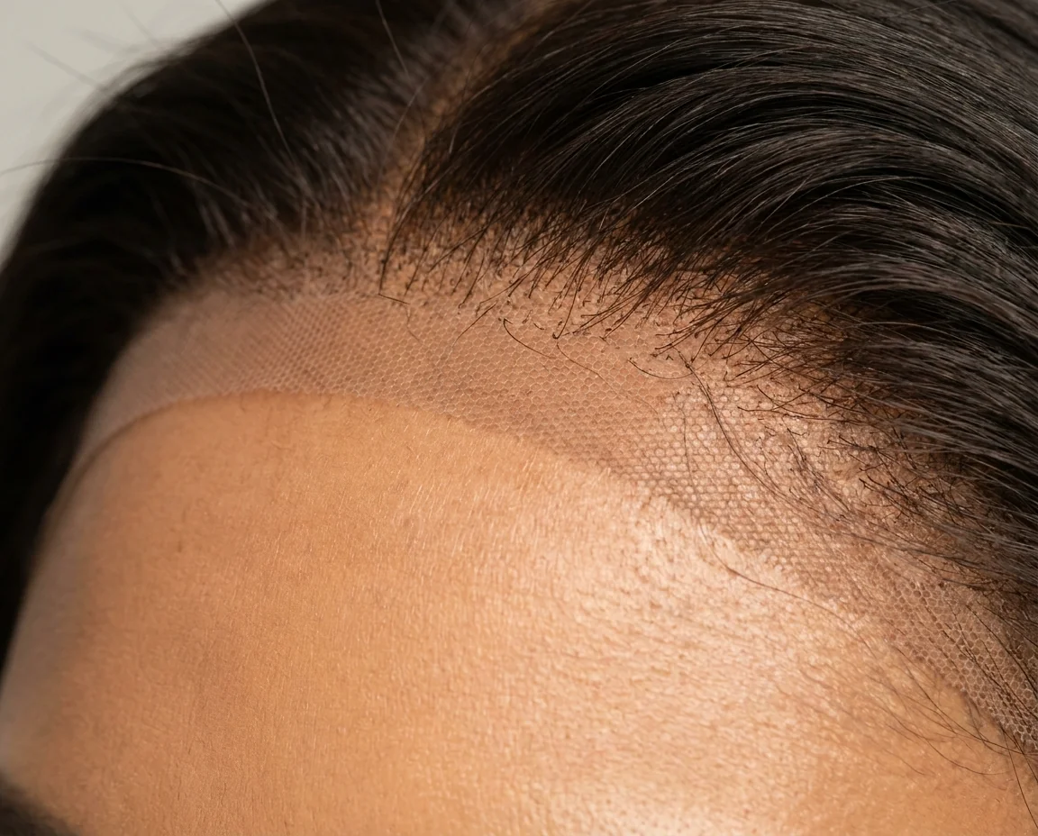HD lace wig showing invisible lace melting into skin — undetectable hairline from Qingdao factory