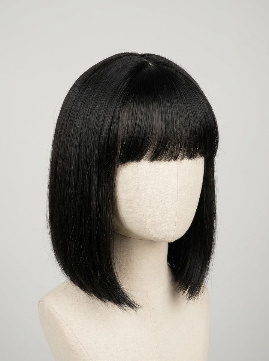 Straight bob with full front bangs, beginner-friendly