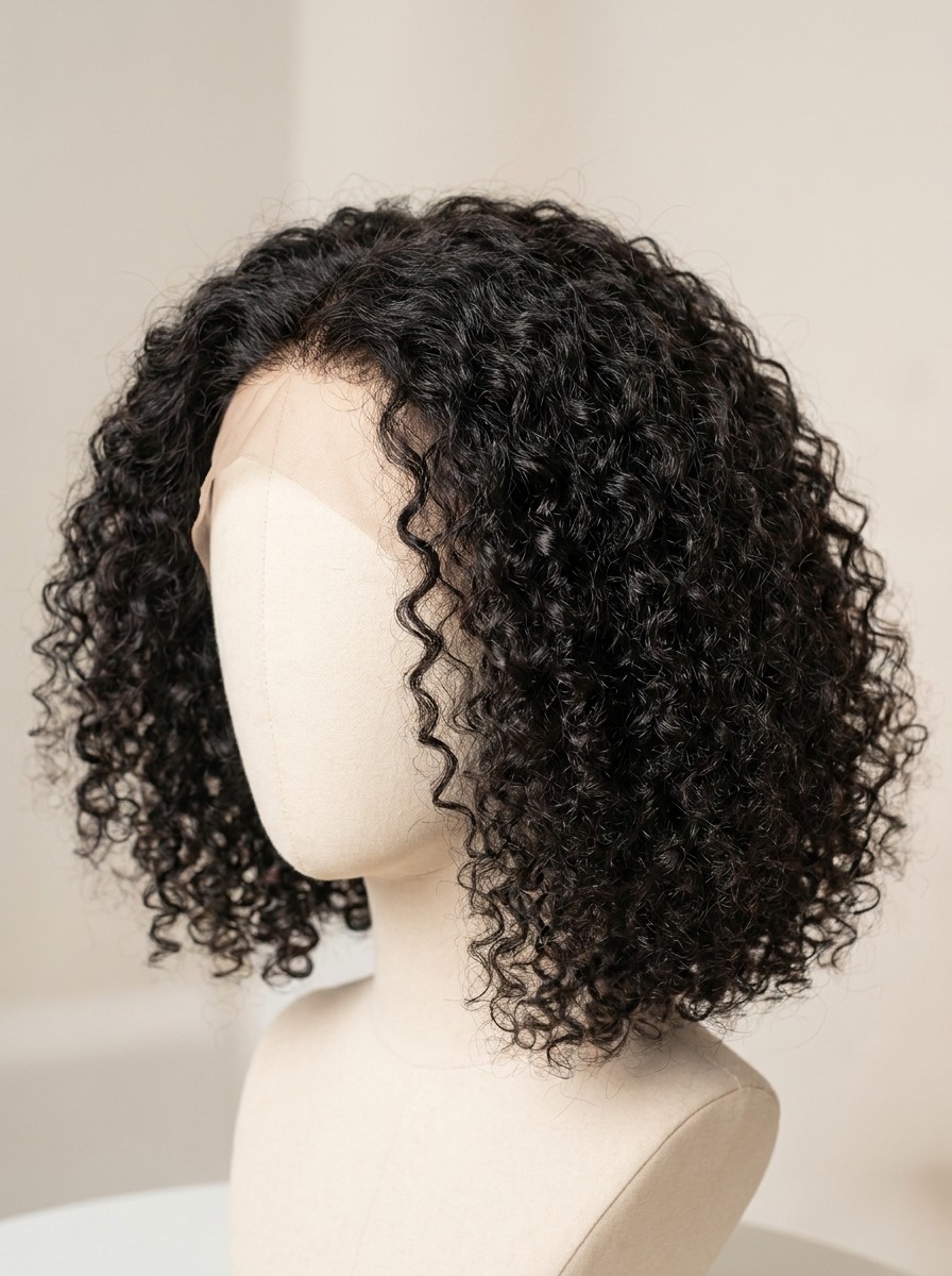 Curly bob wig with glueless cap, defined bouncy curls