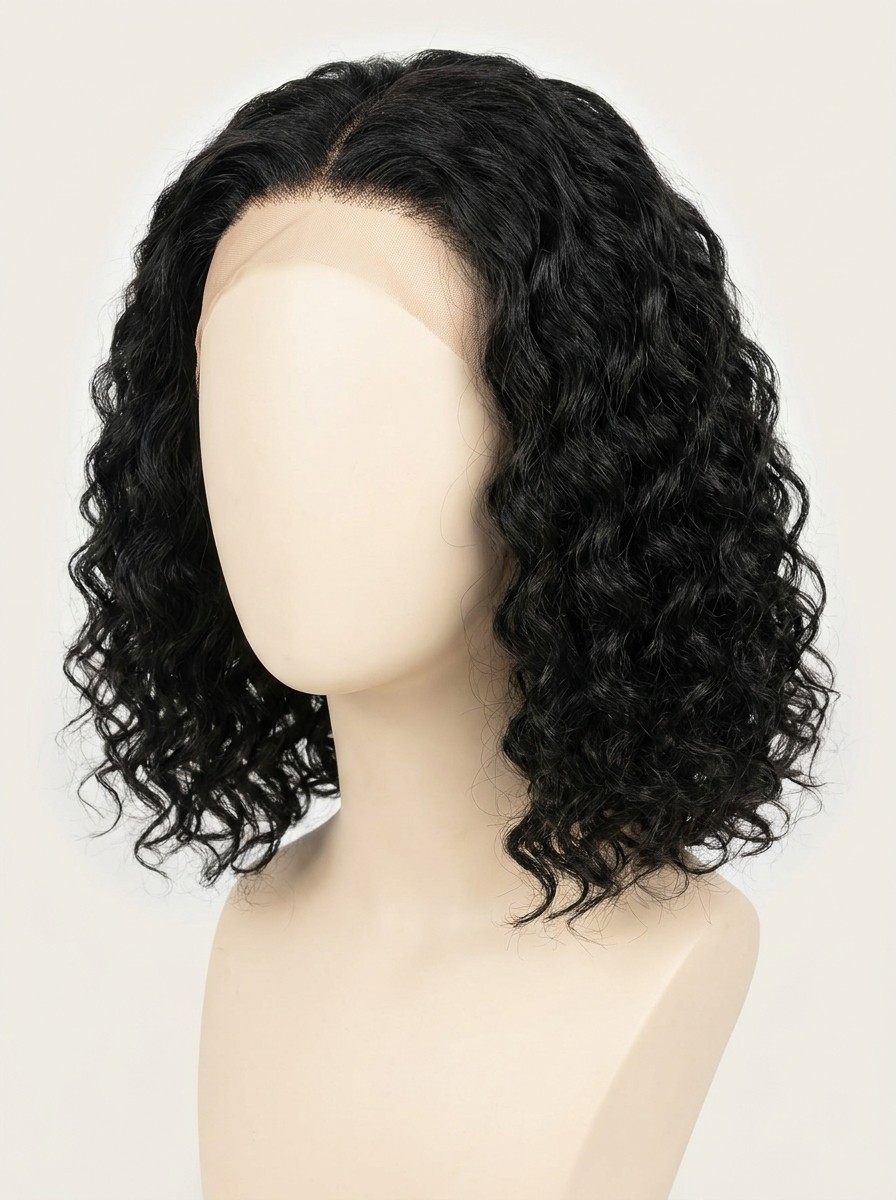 Deep wave bob with glueless construction, voluminous curls