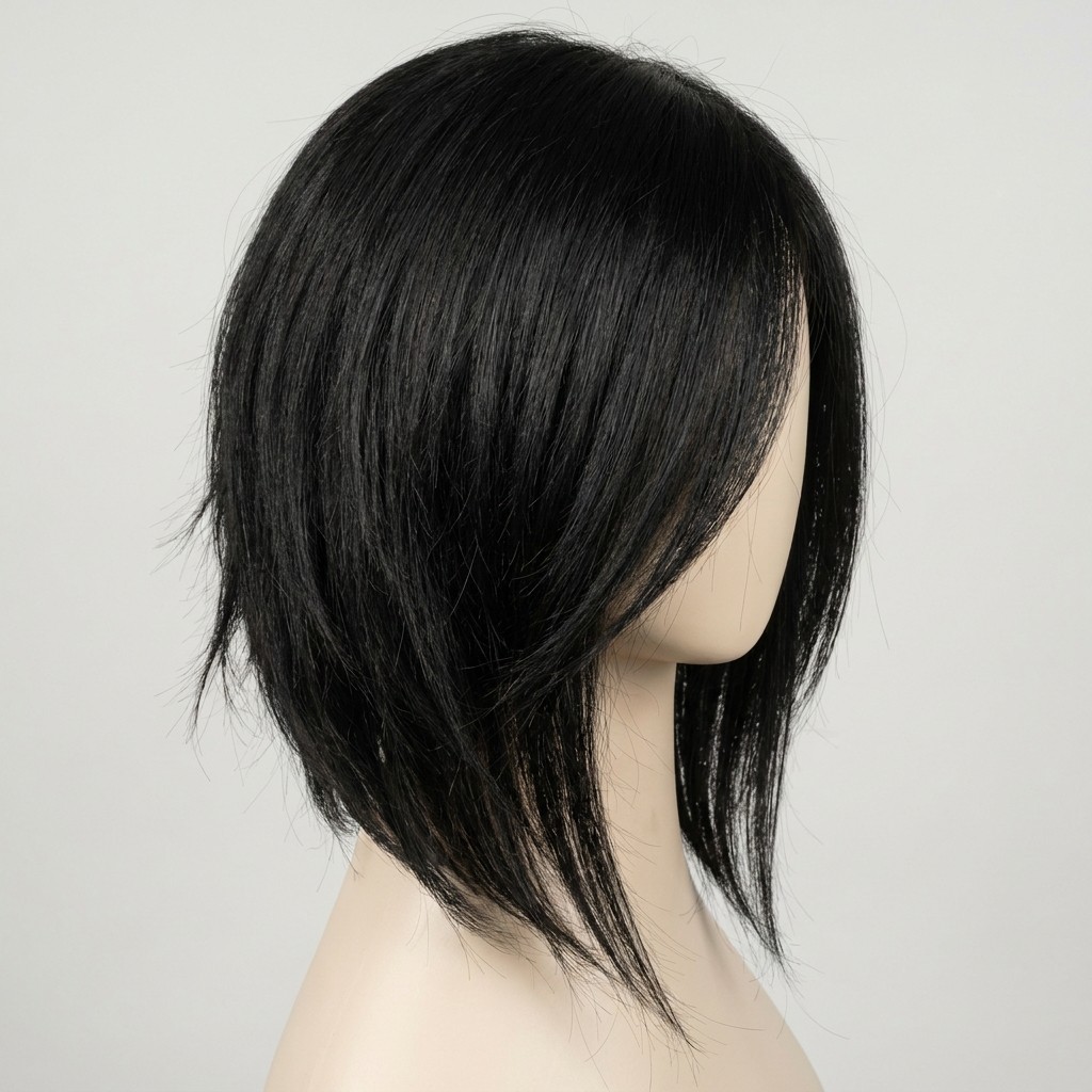 Layered asymmetric bob wig, modern cut