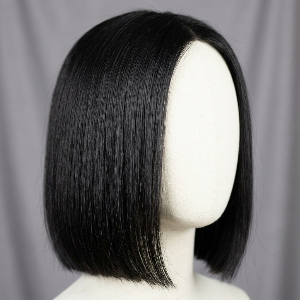Classic straight bob wig, chin length, natural black