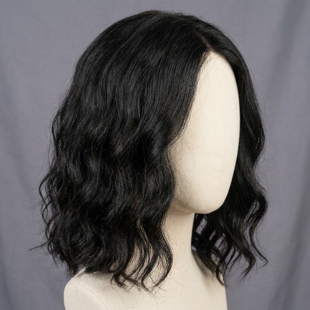 Soft wavy bob wig, beachy texture, 12 inches