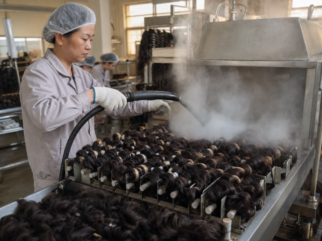 Steam-set curl lock technology in wig factory