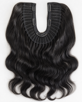 U-Part glueless wig showing the opening for natural hair