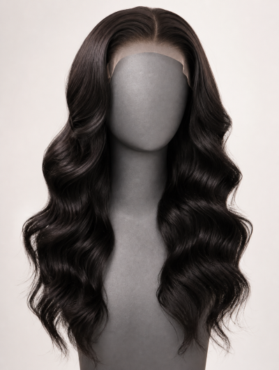 Glueless body wave wig with pre-cut HD lace front, natural black