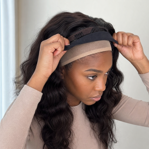 Place headband wig from front to back